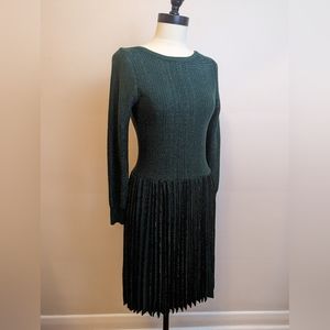Vintage holiday knit dress with drop waist and pleated skirt